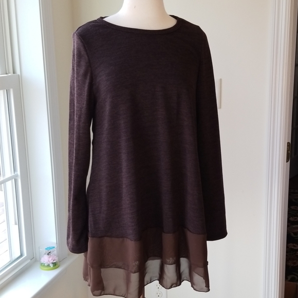 Egs by Elonges Brown Chiffon Hem Tunic - Picture 2 of 10